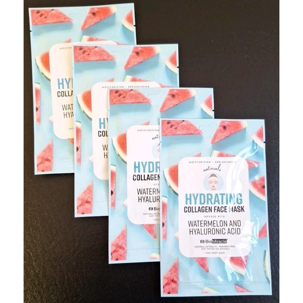 4 NEW BioMiracle HYDRATING WATERMELON masks Collagen Hyaluronic